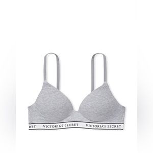 Victoria’s Secret THE T-SHIRT Lightly Lined Cotton Wireless Bra 34DDD grey logo